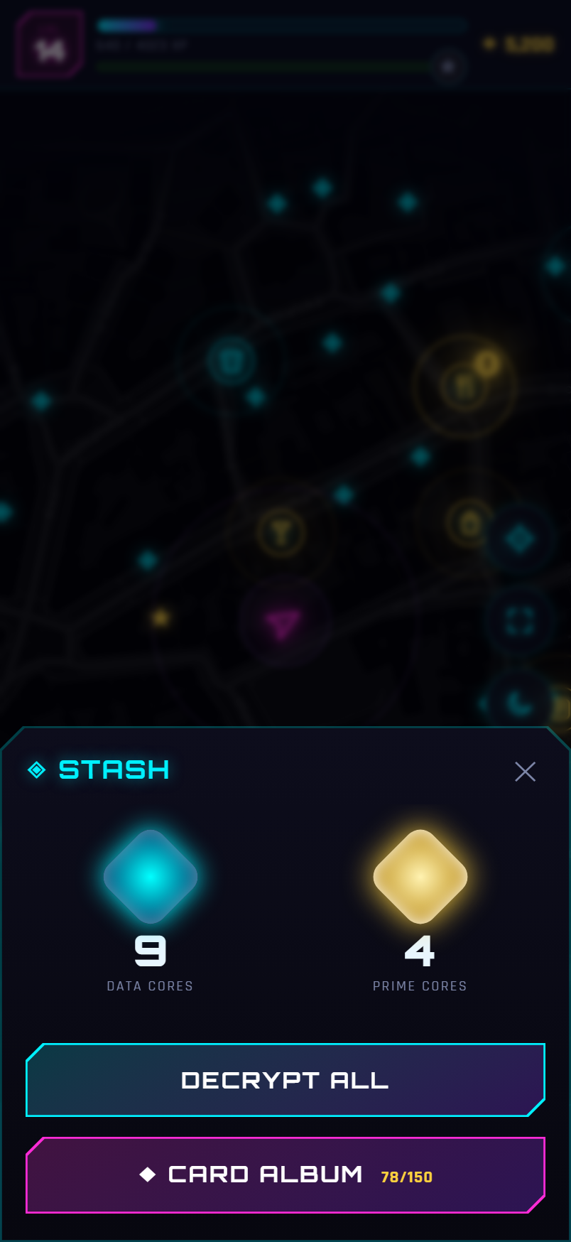 Stash panel with data and prime cores